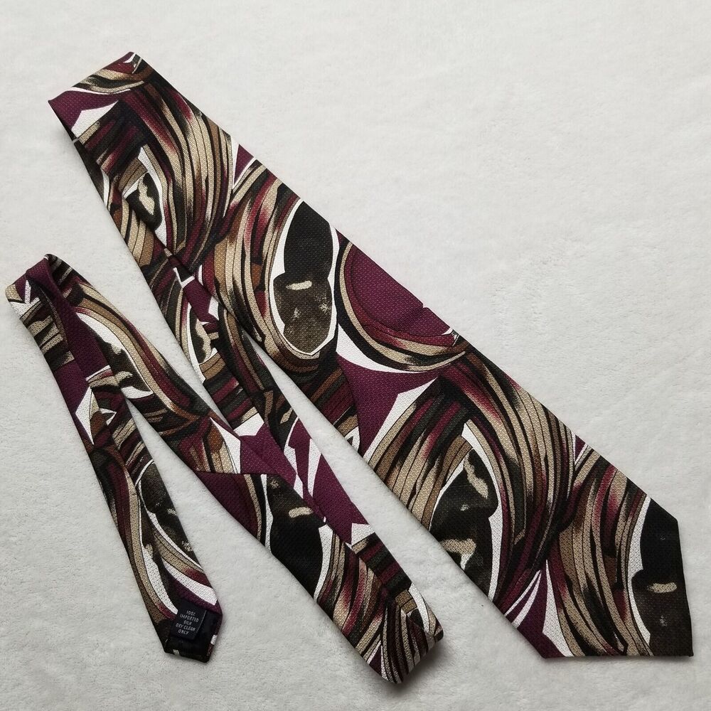 Cezani Mens Tie Necktie Imported Silk Abstract Swirl Burgundy Beige